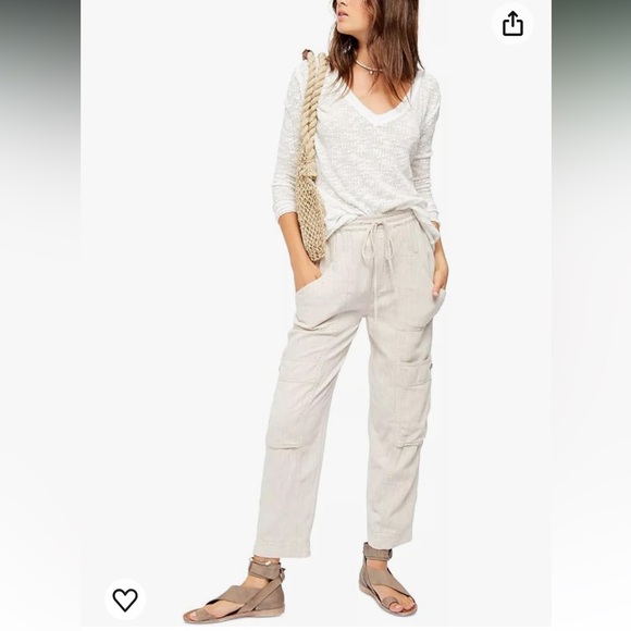 NWT- Free People- Feelin Good Linen Utility Pant- Sz XL- Natural/Oat- TWF - Picture 2 of 16